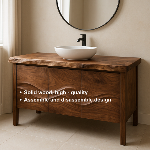 Handcrafted Solid Wood Bathroom Vanity – Live Edge Organic Wavefront Design