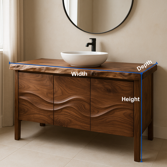 Handcrafted Solid Wood Bathroom Vanity – Live Edge Organic Wavefront Design
