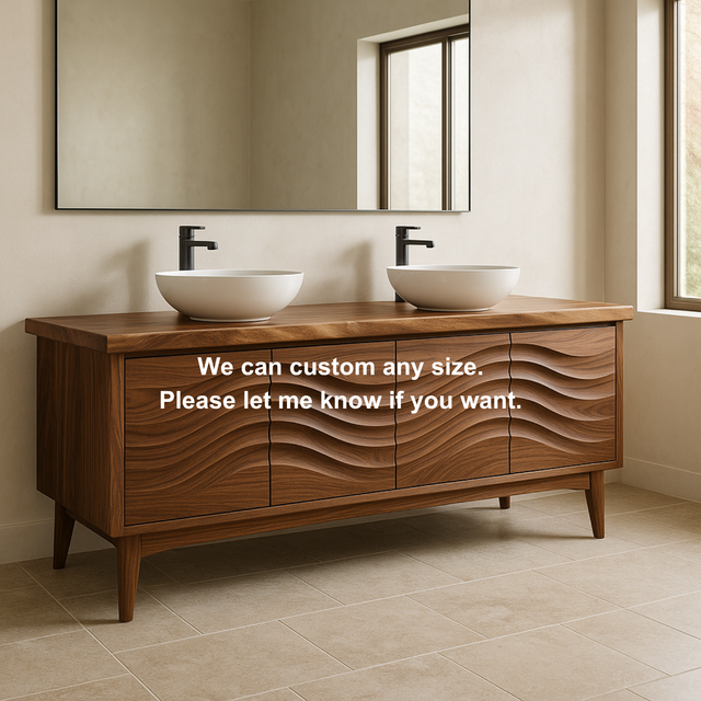 Handcrafted Solid Wood Double Sink Vanity – Modern Organic Wavefront Design