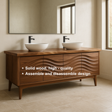 Handcrafted Solid Wood Double Sink Vanity – Modern Organic Wavefront Design