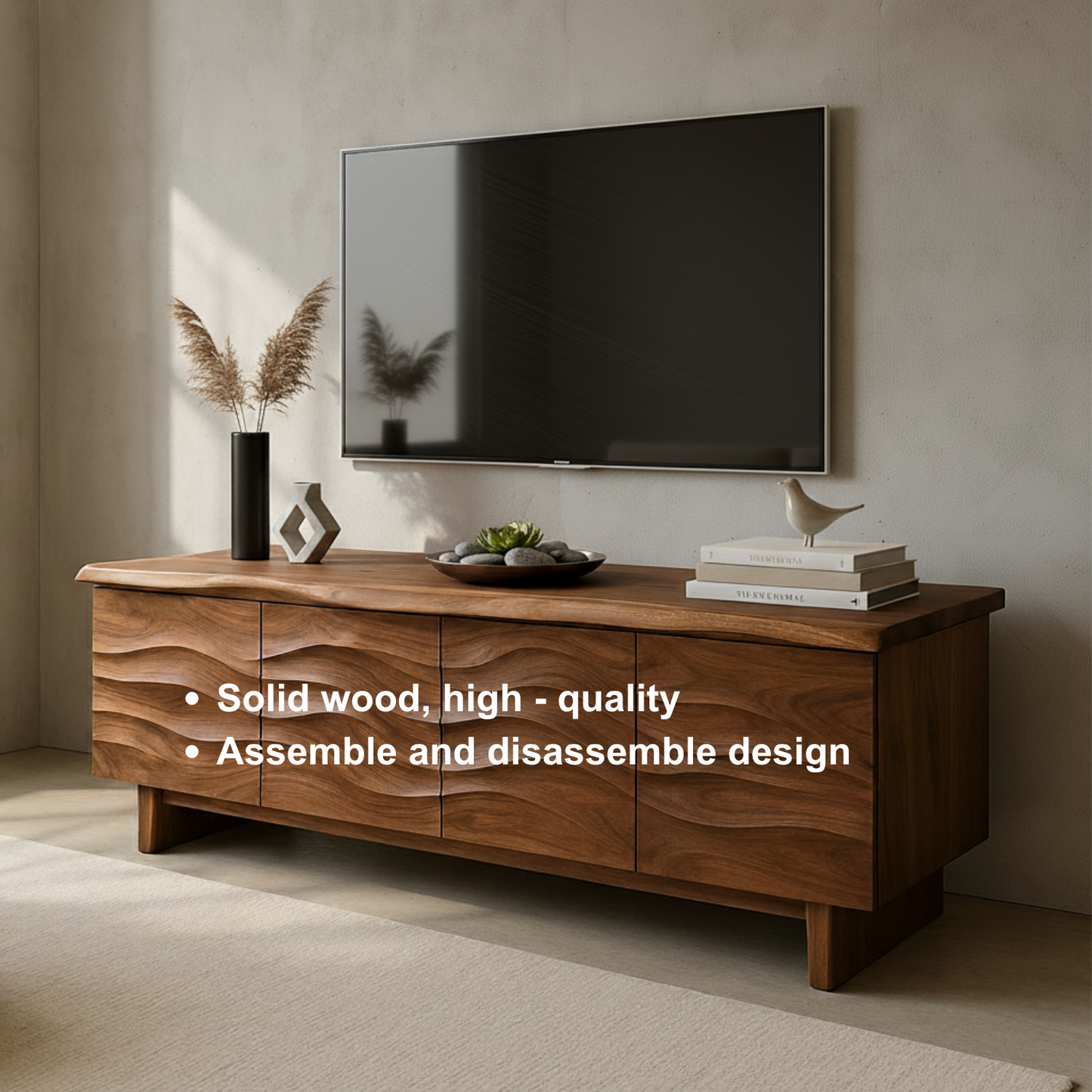 Handcrafted Solid Wood Wavefront TV Stand – Organic Modern Sculptural Console