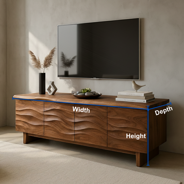 Handcrafted Solid Wood Wavefront TV Stand – Organic Modern Sculptural Console