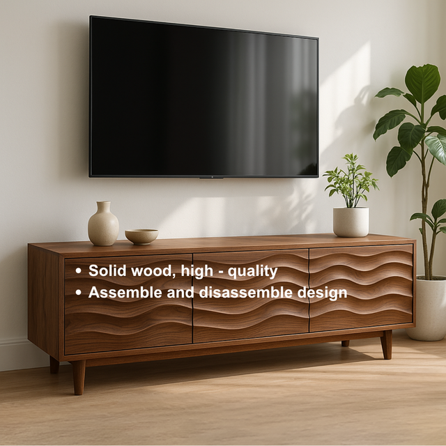 Handcrafted Solid Wood Wave TV Stand – Modern Sculptural Media Console