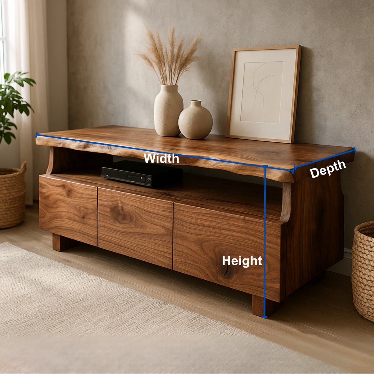 Handcrafted Solid Wood Live Edge TV Stand – Organic Modern Media Console