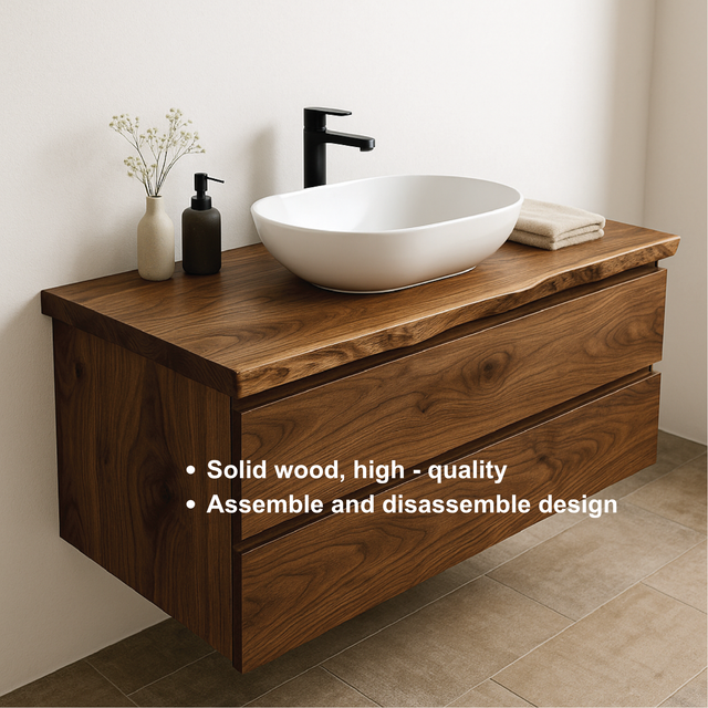 Handcrafted Solid Walnut Floating Vanity – Live Edge Bathroom Vanity for Modern Organic Spaces