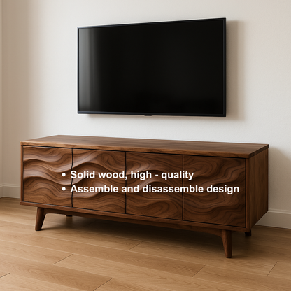 Handcrafted Solid Wood Wavefront TV Stand – Modern Sculptural Media Console