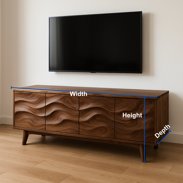 Handcrafted Solid Wood Wavefront TV Stand – Modern Sculptural Media Console