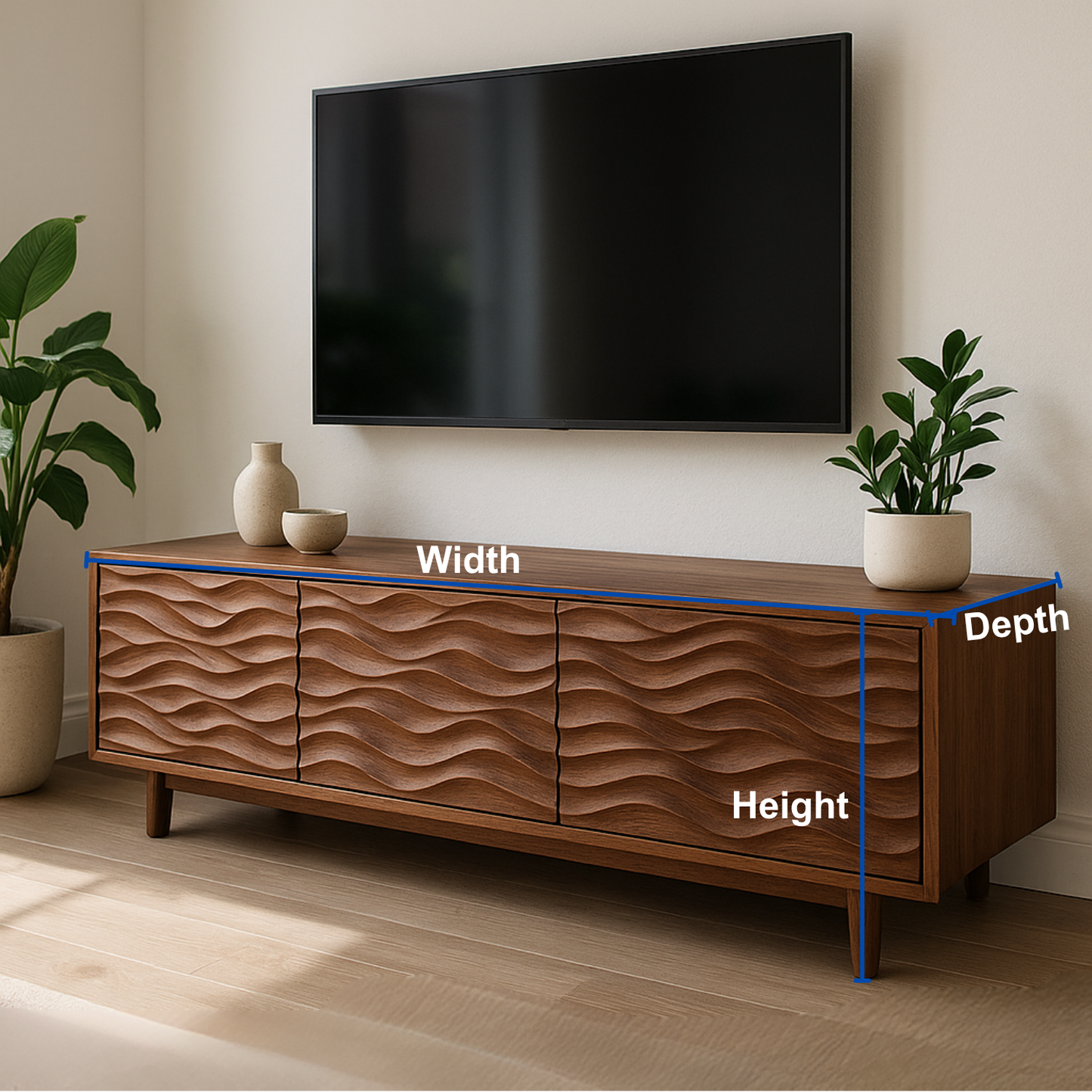 Handcrafted Solid Wood Wavefront TV Stand – Modern Sculptural Media Console