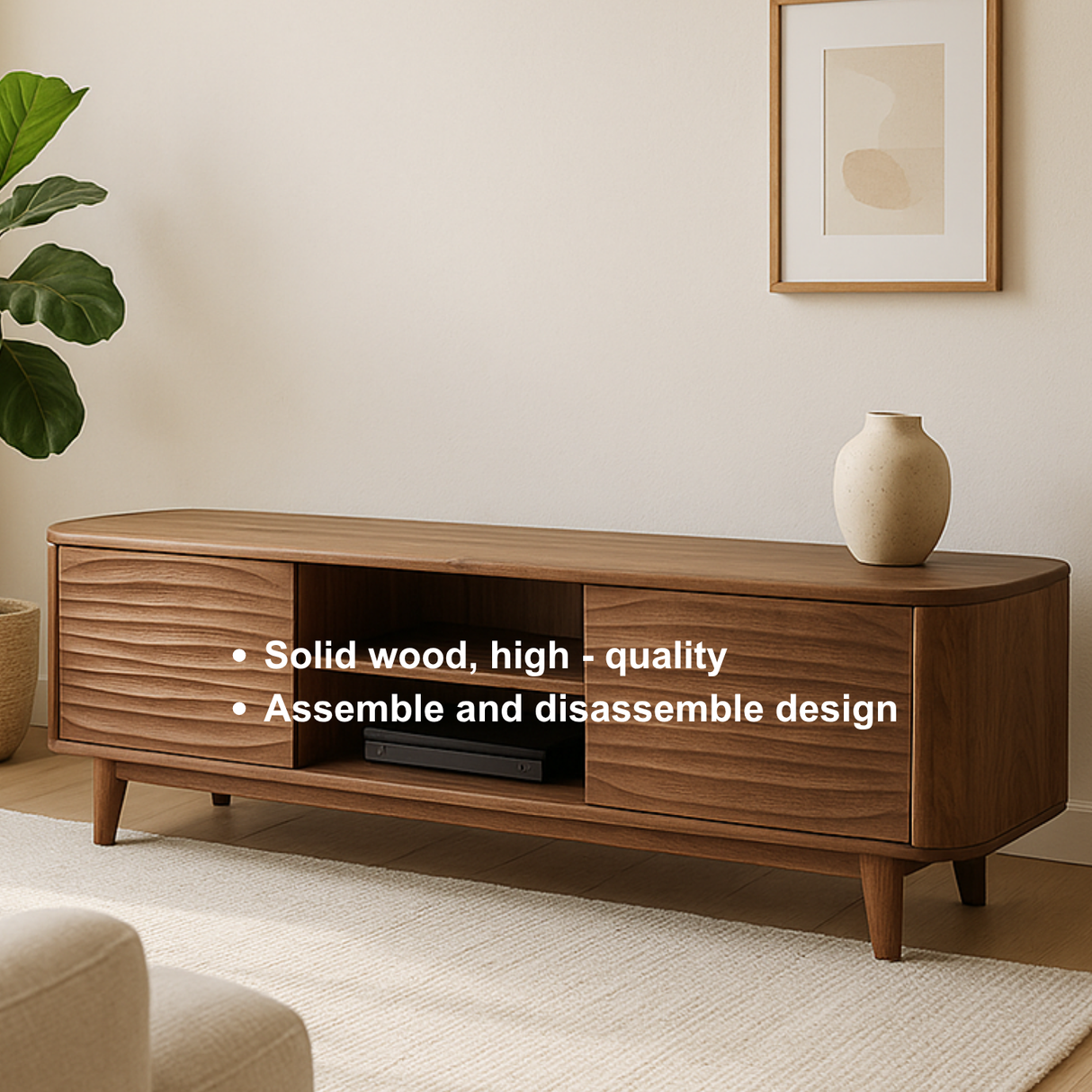 Handcrafted Solid Wood Curved Edge TV Stand – Modern Organic Media Console