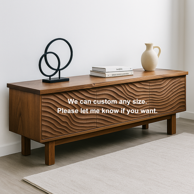 Handcrafted Solid Wood TV Stand – Sculptural Wavefront Media Console for Modern Living Room