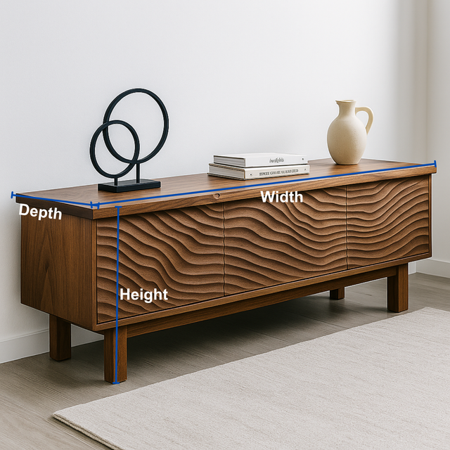 Handcrafted Solid Wood TV Stand – Sculptural Wavefront Media Console for Modern Living Room