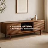 Handcrafted Solid Wood TV Stand – Modern Ribbed Door Media Console for Living Room