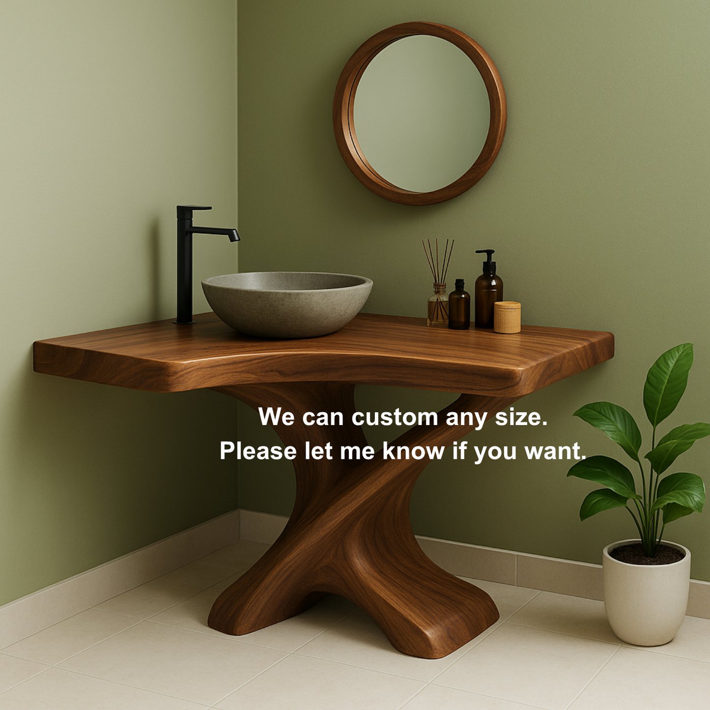 Handcrafted Solid Wood Bathroom Vanity – Organic Sculptural Flow Design