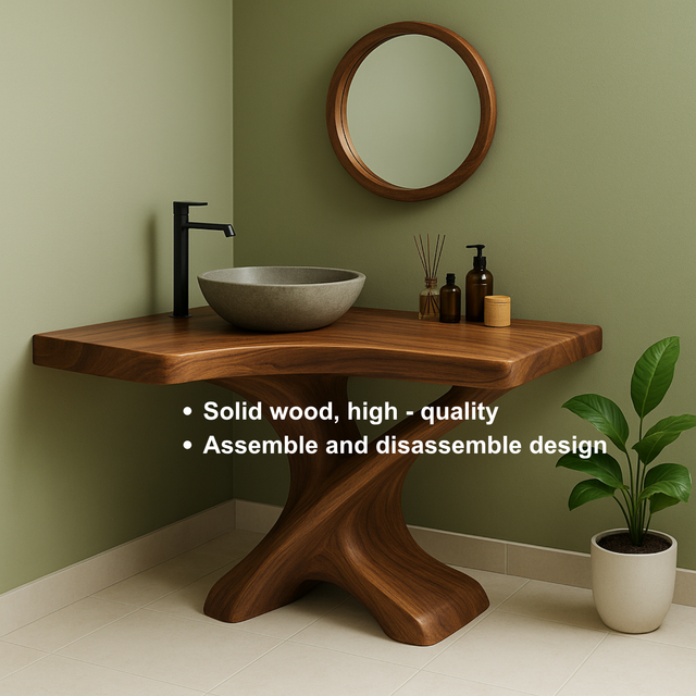 Handcrafted Solid Wood Bathroom Vanity – Organic Sculptural Flow Design
