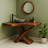 Handcrafted Solid Wood Bathroom Vanity – Organic Sculptural Flow Design