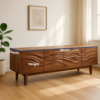 Handcrafted Solid Wood Wavefront TV Stand – Modern Sculptural Media Console