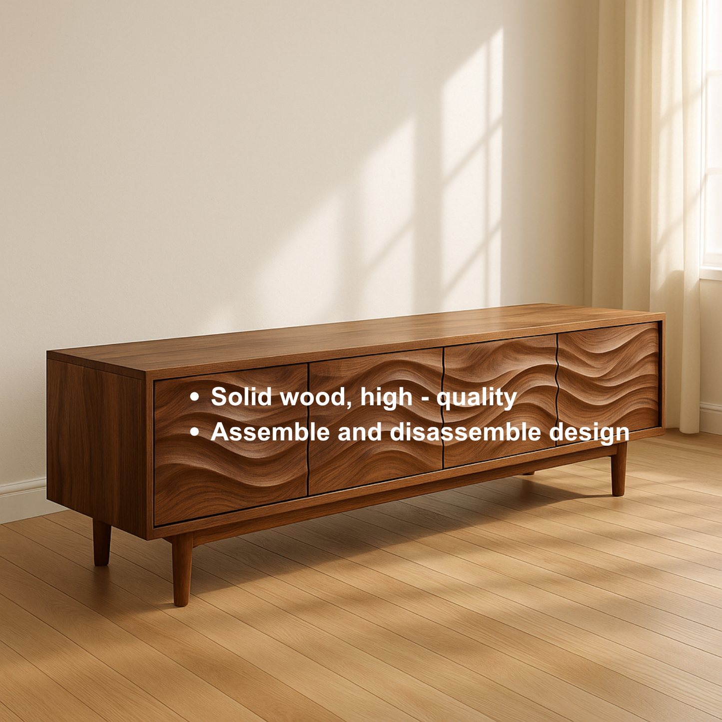 Handcrafted Solid Wood Wavefront TV Stand – Modern Sculptural Media Console