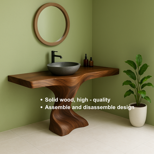 Handcrafted Solid Wood Bathroom Vanity – Organic Sculptural Twist Form Design