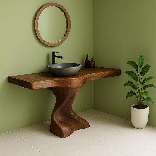 Handcrafted Solid Wood Bathroom Vanity – Organic Sculptural Twist Form Design