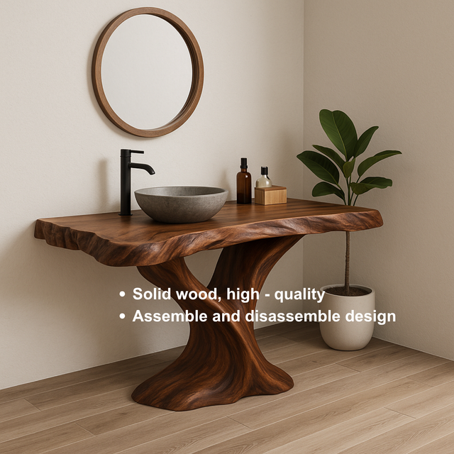 Handcrafted Solid Wood Live Edge Bathroom Vanity – Organic Sculptural Twist Design