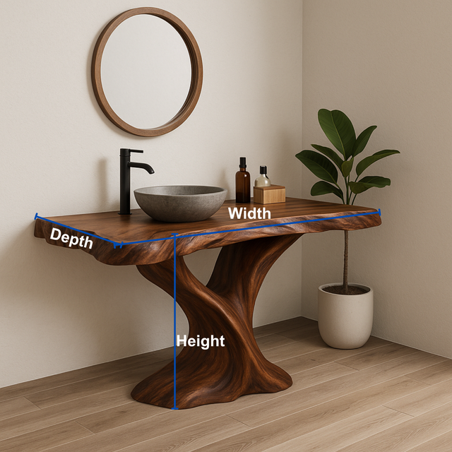 Handcrafted Solid Wood Live Edge Bathroom Vanity – Organic Sculptural Twist Design