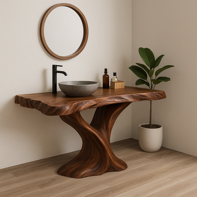 Handcrafted Solid Wood Live Edge Bathroom Vanity – Organic Sculptural Twist Design