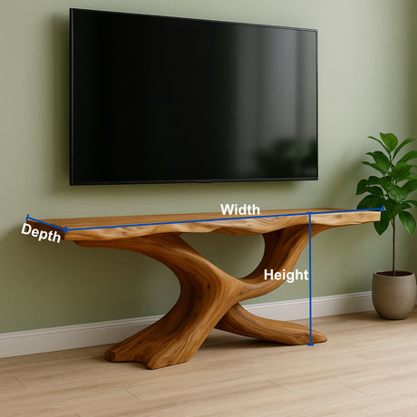Handcrafted Solid Wood TV Stand/ Console Table – Modern Organic Flow Bridge Design