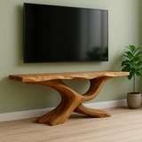 Handcrafted Solid Wood TV Stand/ Console Table – Modern Organic Flow Bridge Design
