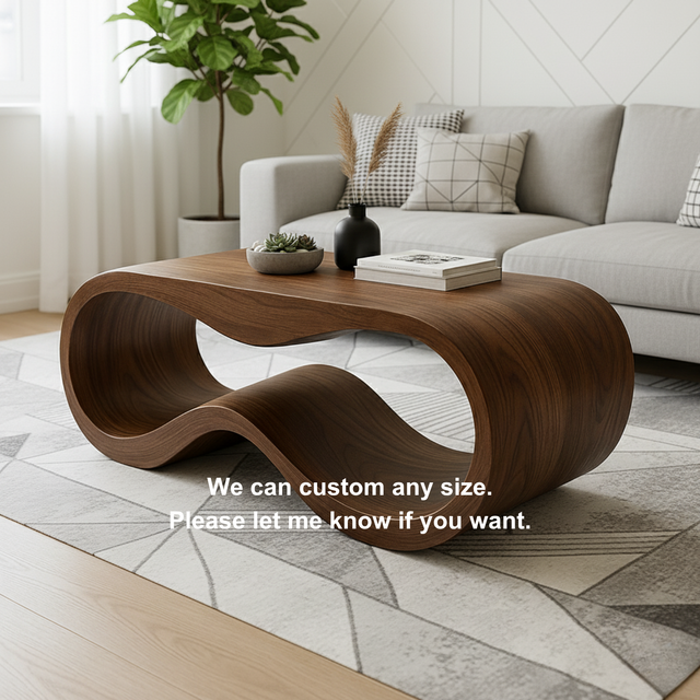 Handcrafted Solid Wood Coffee Table – Modern Sculptural Wave Form Design