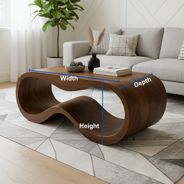 Handcrafted Solid Wood Coffee Table – Modern Sculptural Wave Form Design