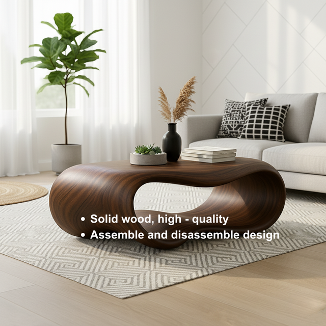 Handcrafted Solid Wood Coffee Table – Sculptural Infinity Wave Form Design