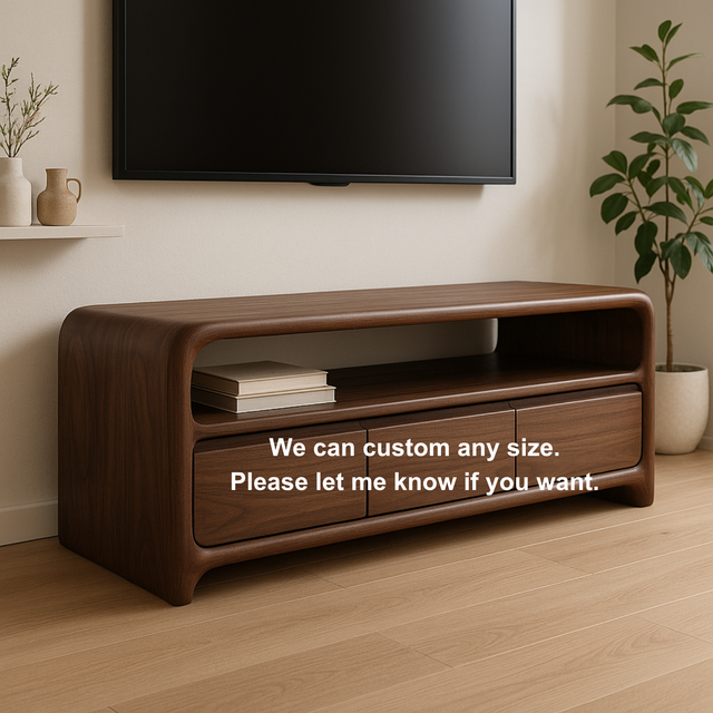 Handcrafted Solid Wood TV Stand – Sculptural Minimalist Soft Edge Design