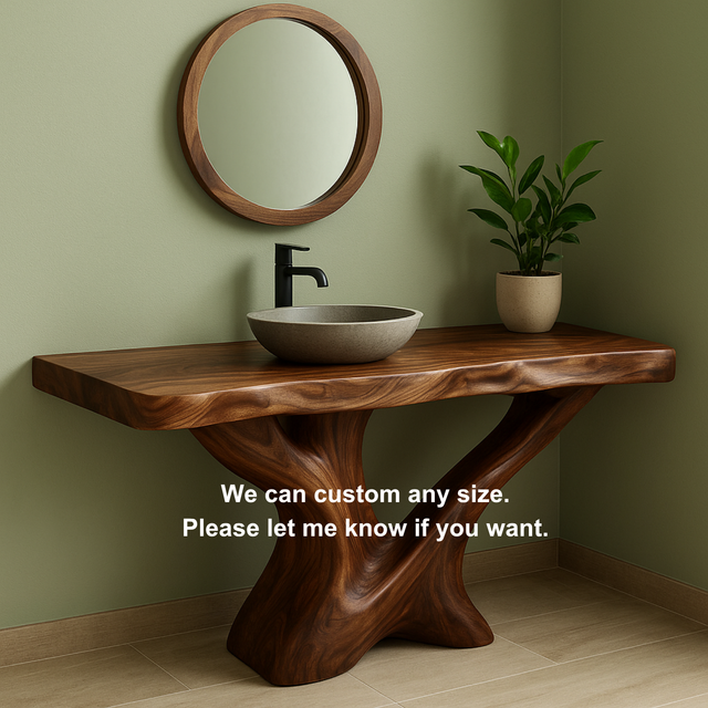 Handcrafted Solid Wood Bathroom Vanity – Sculptural Root Flow Organic Design