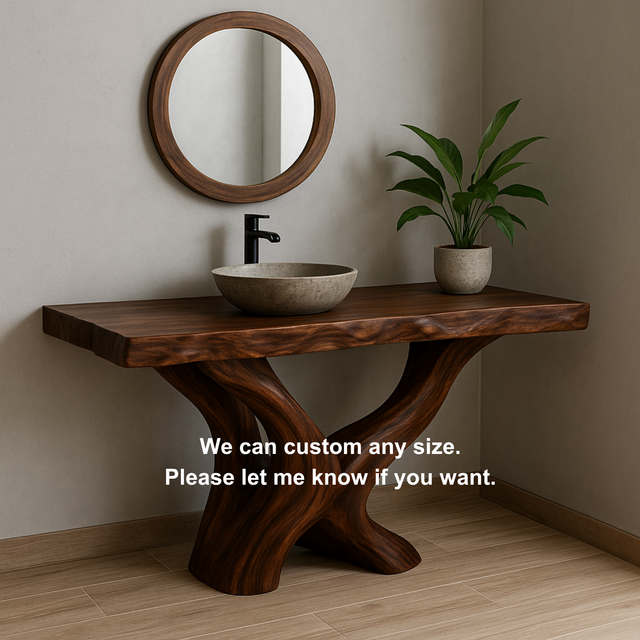 Handcrafted Solid Wood Bathroom Vanity – Twin Root Flow Organic Sculptural Design