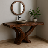 Handcrafted Solid Wood Bathroom Vanity – Twin Root Flow Organic Sculptural Design