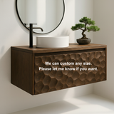 Handcrafted Solid Wood Floating Vanity – Sculptural Hammered Texture Front Design