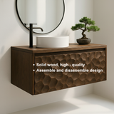 Handcrafted Solid Wood Floating Vanity – Sculptural Hammered Texture Front Design