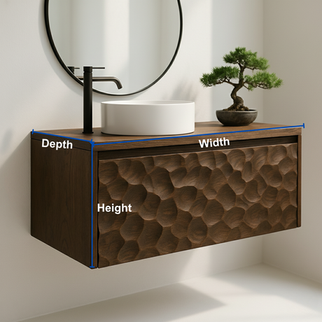 Handcrafted Solid Wood Floating Vanity – Sculptural Hammered Texture Front Design