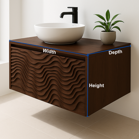 Handcrafted Solid Wood Floating Vanity – Sculptural Layered Wave Front Design