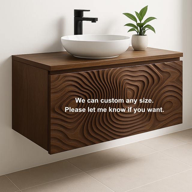 Handcrafted Solid Wood Floating Vanity – Terrain Relief Sculpted Front Design