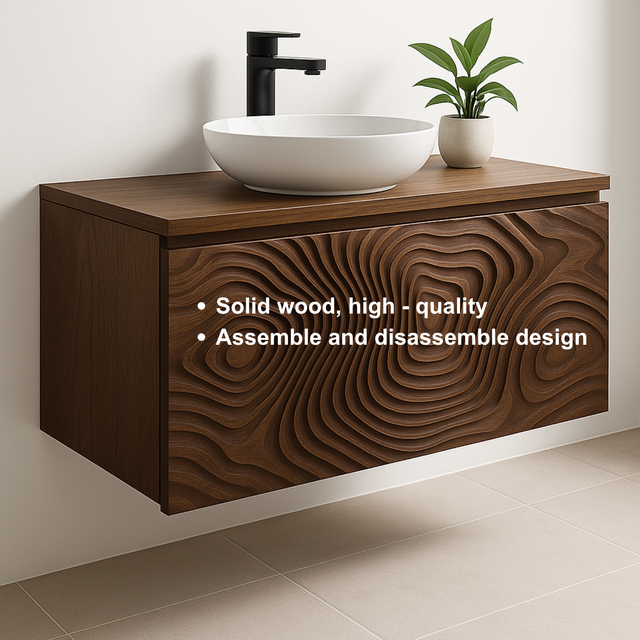 Handcrafted Solid Wood Floating Vanity – Terrain Relief Sculpted Front Design