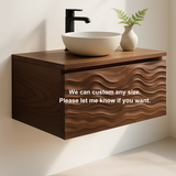 Handcrafted Solid Wood Floating Vanity – Sculptural Wave Relief Front Design