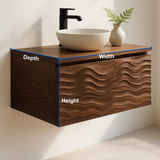 Handcrafted Solid Wood Floating Vanity – Sculptural Wave Relief Front Design