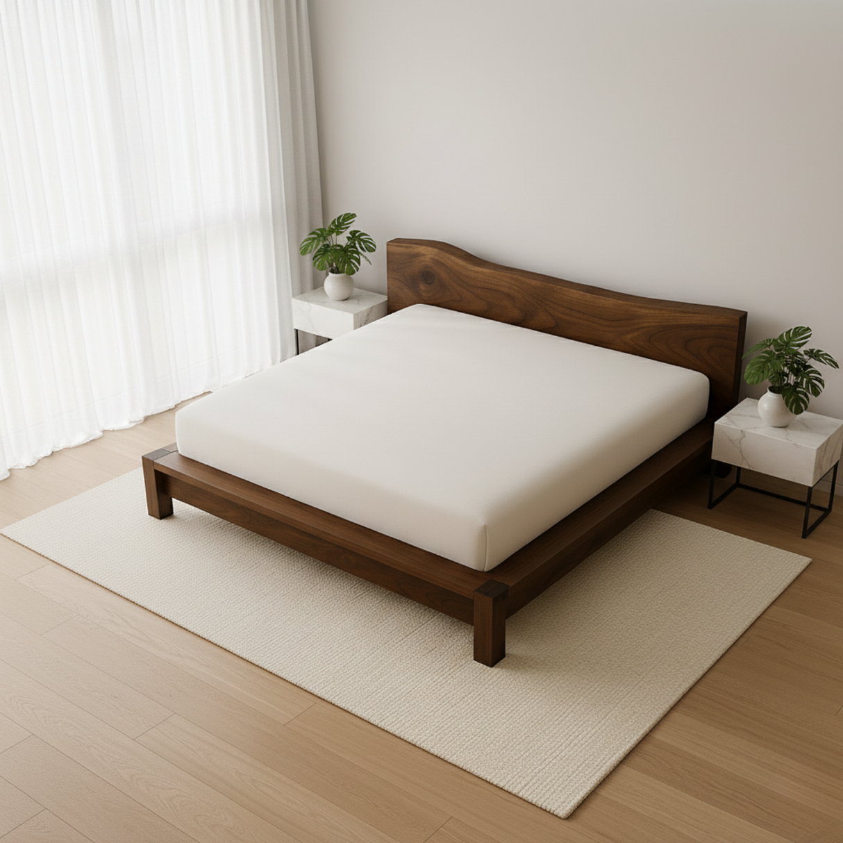 Handcrafted Solid Wood Bed Frame with Organic Live Edge Headboard – Modern Minimalist Design