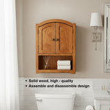 Handcrafted Solid Wood Wall Cabinet with Arched Doors and Open Shelf Storage