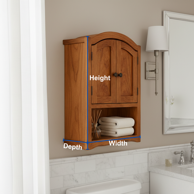 Handcrafted Solid Wood Wall Cabinet with Arched Doors and Open Shelf Storage