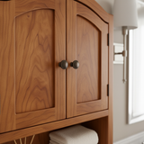 Handcrafted Solid Wood Wall Cabinet with Arched Doors and Open Shelf Storage