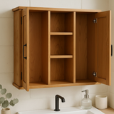 Handcrafted Solid Wood Wall Cabinet with Double Doors and Open Shelves