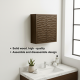 Handcrafted Solid Wood Wave Wall Cabinet with Double Doors for Modern Bathrooms