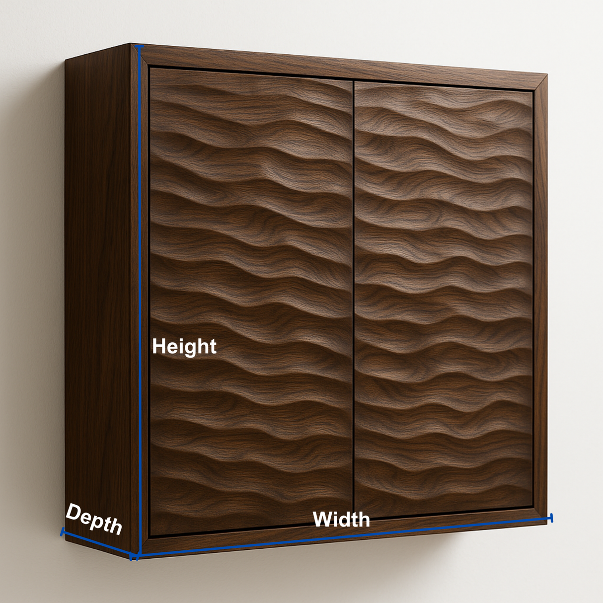 Handcrafted Solid Wood Wave Wall Cabinet with Double Doors for Modern Bathrooms